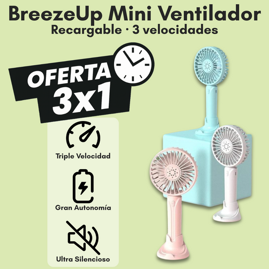 Mini Ventilador Portátil BreezeUp™ - Oferta 3x1